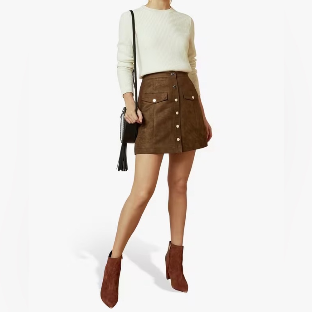 Ted Baker Brown Suede Button Front Mini Skirt
